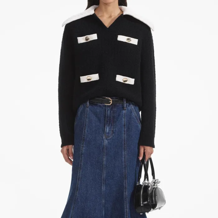 Self Portrait Knitwear Women Black Cashmere Blend Oversized Jumper