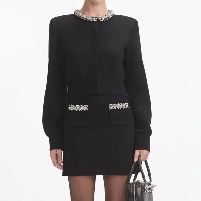 Self Portrait Knitwear Women Black Knit Embellished Mini Skirt