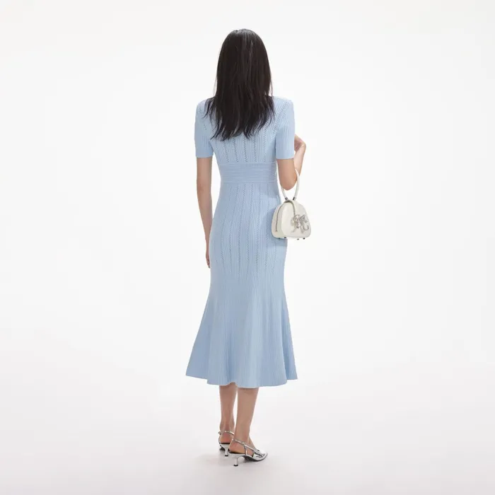 Self Portrait Knitwear Women Blue Pointelle Knit Midi Dress Blue