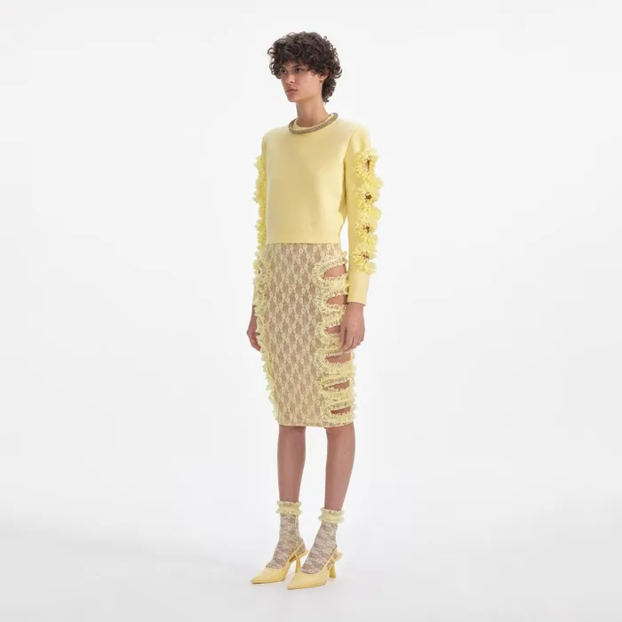 Self Portrait Knitwear Women Yellow Cut Out Lace Detail Jumper Yellow
