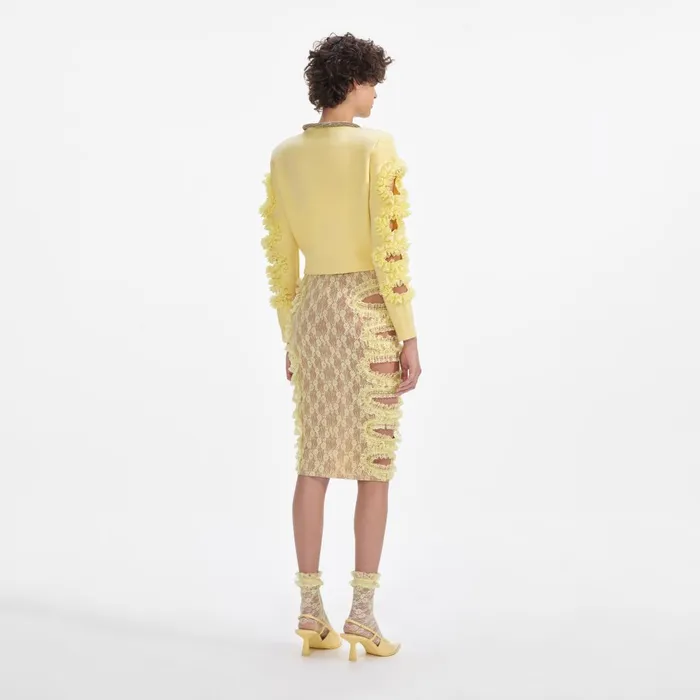 Self Portrait Knitwear Women Yellow Cut Out Lace Detail Jumper Yellow