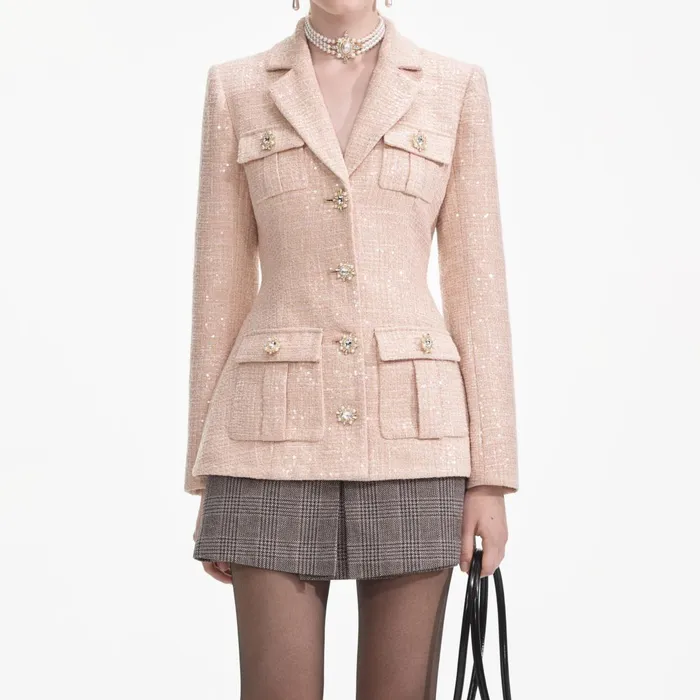 Self Portrait Outerwear Women Sequin Boucle Jacket
