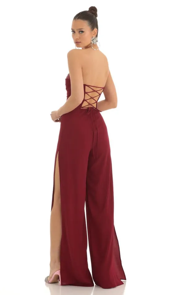 Sequin Bust Crepe Jumpsuit Red Women LUCY IN THE SKY Jumpsuits Sequin Bust Crepe Jumpsuit Red Women LUCY IN THE SKY Jumpsuits