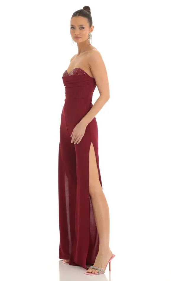 Sequin Bust Crepe Jumpsuit Red Women LUCY IN THE SKY Jumpsuits Sequin Bust Crepe Jumpsuit Red Women LUCY IN THE SKY Jumpsuits