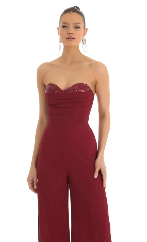 Sequin Bust Crepe Jumpsuit Red Women LUCY IN THE SKY Jumpsuits Sequin Bust Crepe Jumpsuit Red Women LUCY IN THE SKY Jumpsuits