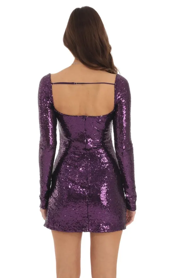Sequin Long Sleeve Bodycon Dress Purple Women LUCY IN THE SKY Mini Dresses Sequin Long Sleeve Bodycon Dress Purple Women LUCY IN THE SKY Mini Dresses