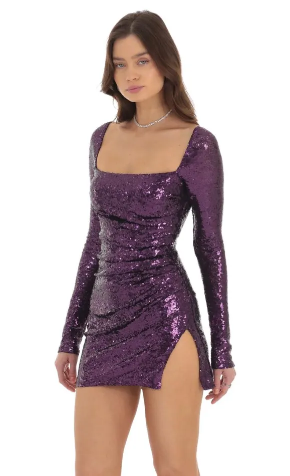 Sequin Long Sleeve Bodycon Dress Purple Women LUCY IN THE SKY Mini Dresses Sequin Long Sleeve Bodycon Dress Purple Women LUCY IN THE SKY Mini Dresses