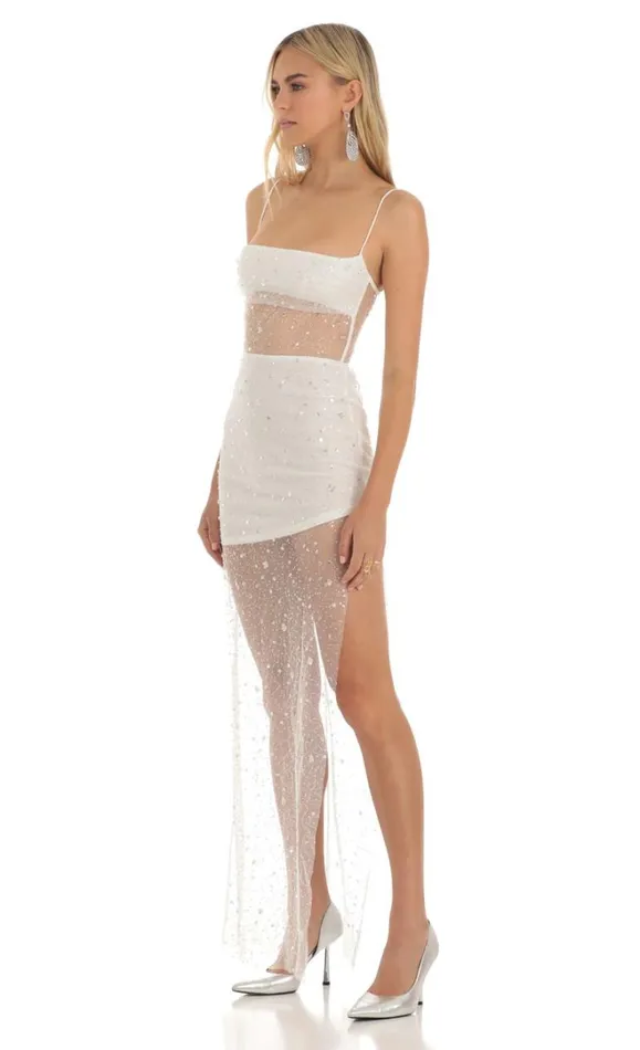 Sequin Maxi Dress White Women LUCY IN THE SKY Maxi Dresses Sequin Maxi Dress White Women LUCY IN THE SKY Maxi Dresses