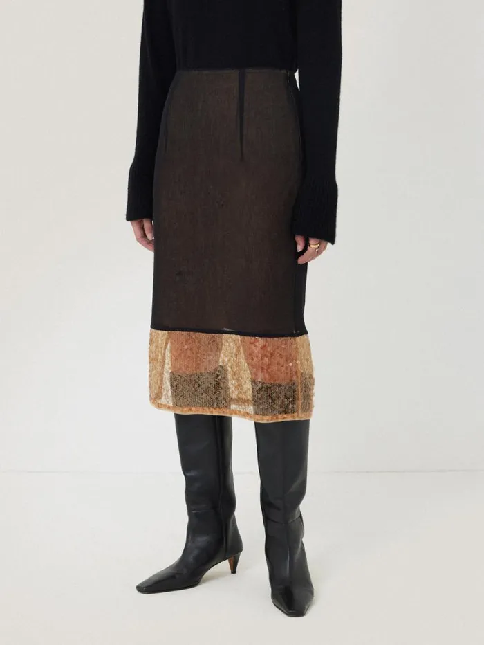 Sequin Mesh Skirt Black Women Jigsaw Skirts