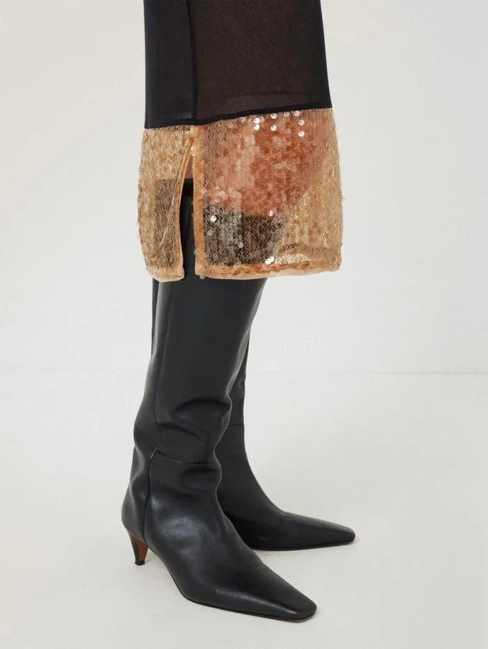 Sequin Mesh Skirt Black Women Jigsaw Skirts
