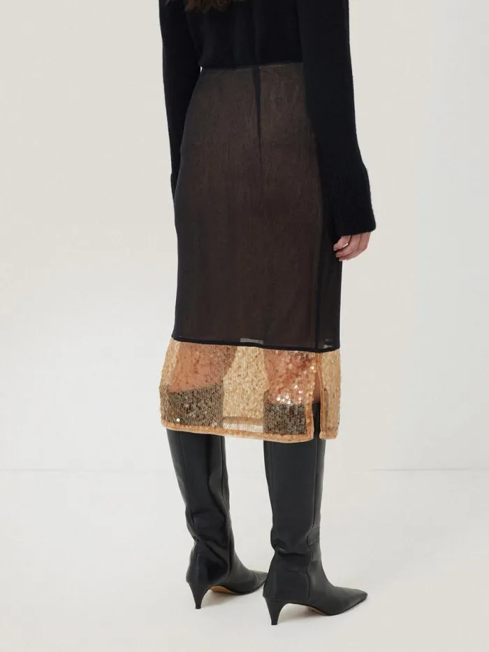 Sequin Mesh Skirt Black Women Jigsaw Skirts