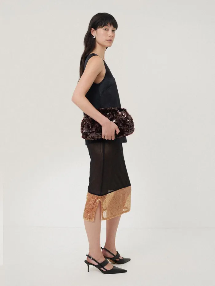 Sequin Mesh Skirt Black Women Jigsaw Skirts