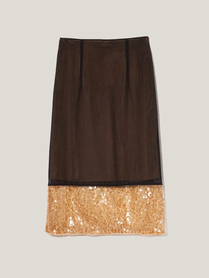 Sequin Mesh Skirt Black Women Jigsaw Skirts