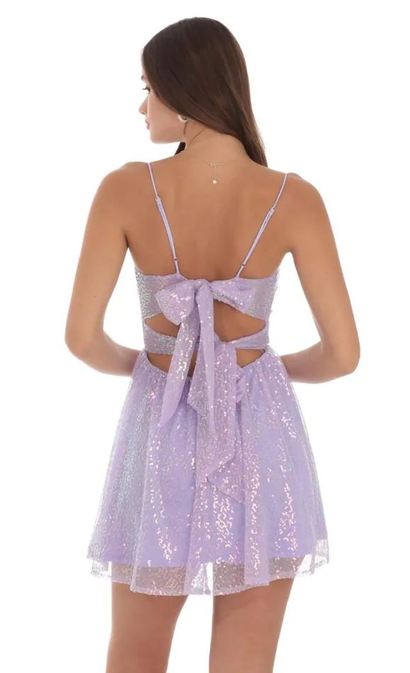 Sequin Twist Aline Dress Lavender Women LUCY IN THE SKY Mini Dresses