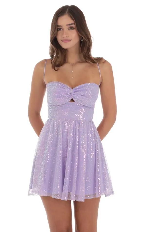 Sequin Twist Aline Dress Lavender Women LUCY IN THE SKY Mini Dresses Sequin Twist Aline Dress Lavender Women LUCY IN THE SKY Mini Dresses