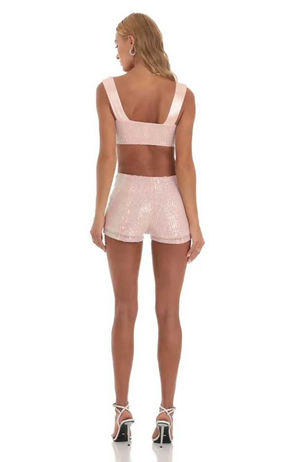 Sequin Two Piece Set Pink Women LUCY IN THE SKY Shorts Sequin Two Piece Set Pink Women LUCY IN THE SKY Shorts