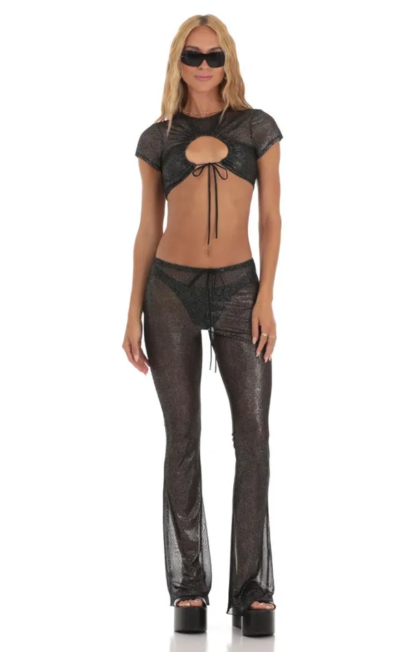 Shimmer Three Piece Pant Set Black Women LUCY IN THE SKY Pants