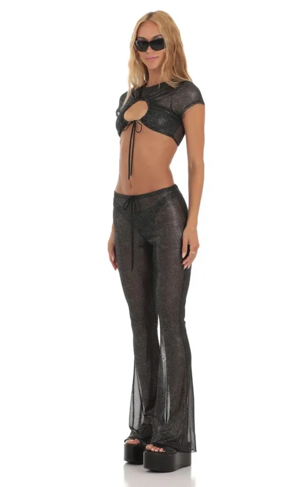Shimmer Three Piece Pant Set Black Women LUCY IN THE SKY Pants Shimmer Three Piece Pant Set Black Women LUCY IN THE SKY Pants
