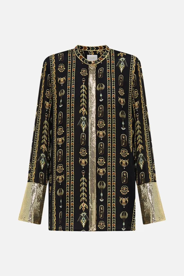 SHIRT WITH GILDED MESH PLACKET AND CUFFS THEY CALLED HER NEFERTARI They Called Her Nefertari Womens Camilla Long Sleeve Tops