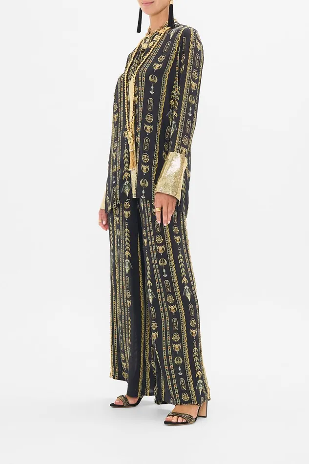 SHIRT WITH GILDED MESH PLACKET AND CUFFS THEY CALLED HER NEFERTARI They Called Her Nefertari Womens Camilla Long Sleeve Tops