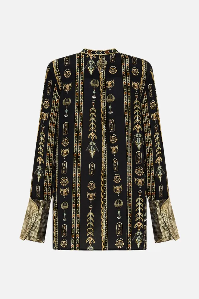 SHIRT WITH GILDED MESH PLACKET AND CUFFS THEY CALLED HER NEFERTARI They Called Her Nefertari Womens Camilla Long Sleeve Tops