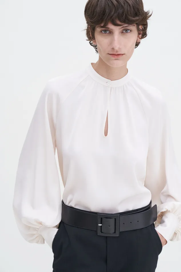 Shirts and Blouses filippak Women Stand Collar Blouse Cream