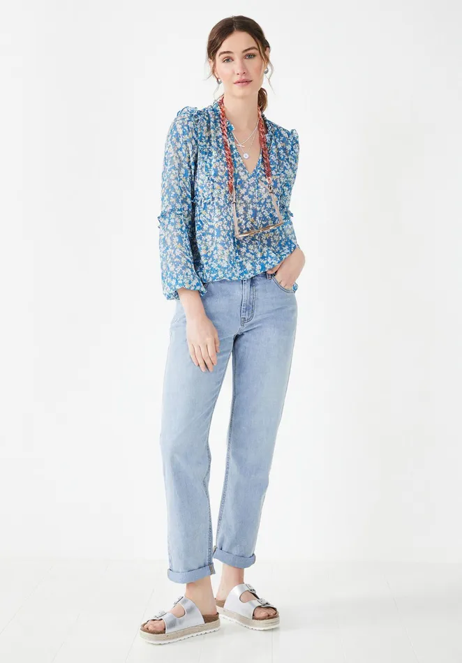 Shirts and Blouses Women Hush Alora Frilled Blouse Watercolour Floral Blue