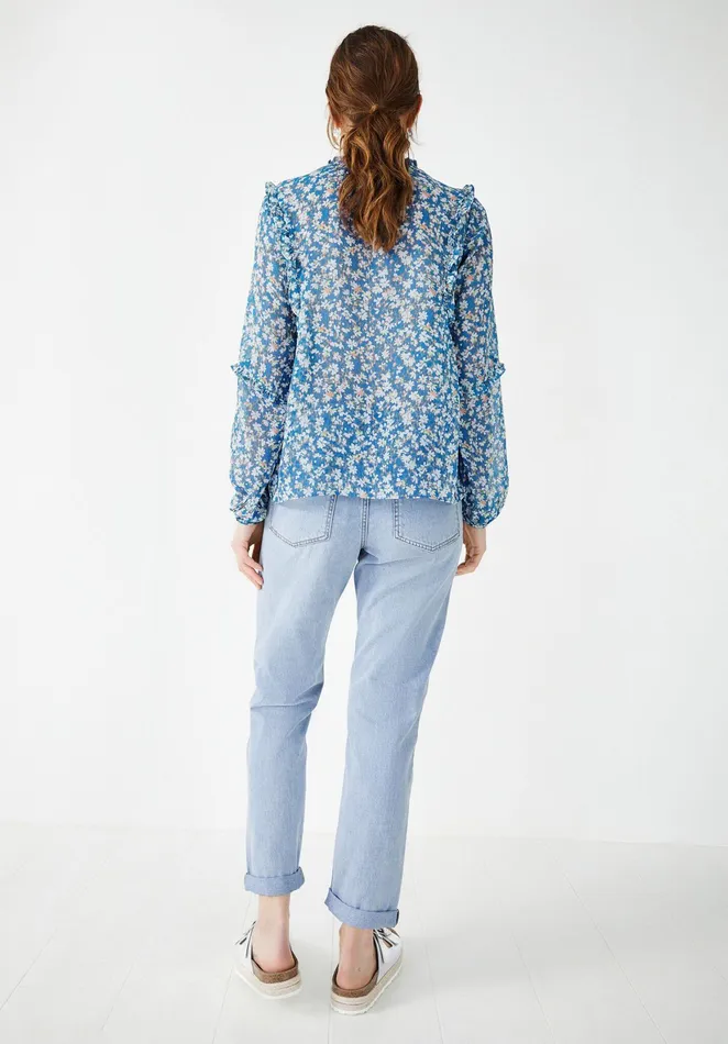 Shirts and Blouses Women Hush Alora Frilled Blouse Watercolour Floral Blue
