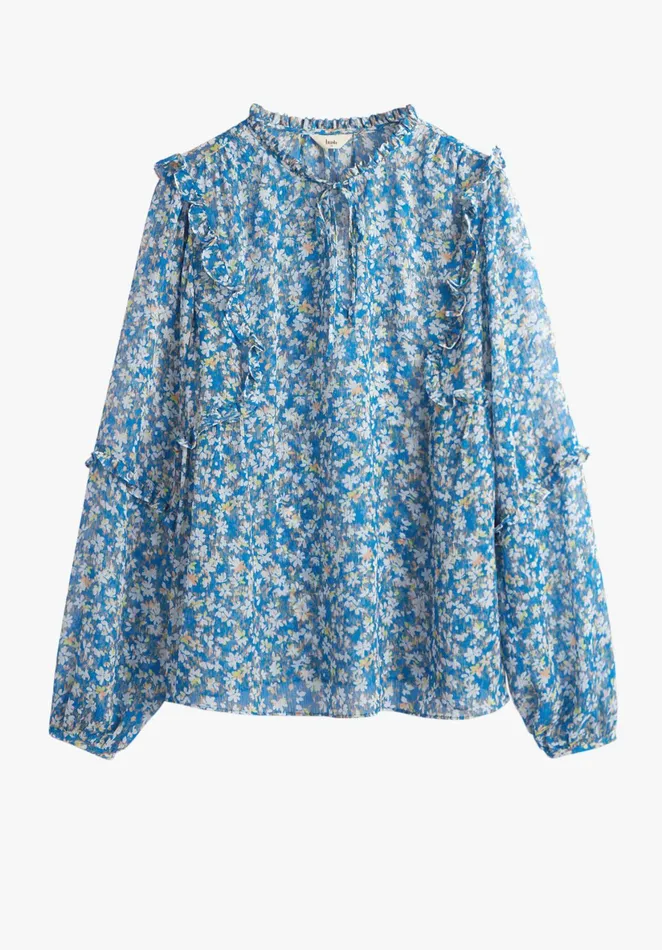 Shirts and Blouses Women Hush Alora Frilled Blouse Watercolour Floral Blue