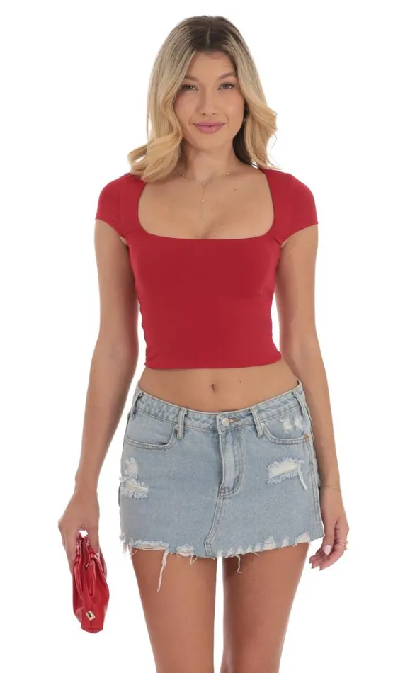 Short Sleeve Crop Top Red Women LUCY IN THE SKY Tops