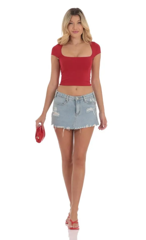 Short Sleeve Crop Top Red Women LUCY IN THE SKY Tops Short Sleeve Crop Top Red Women LUCY IN THE SKY Tops