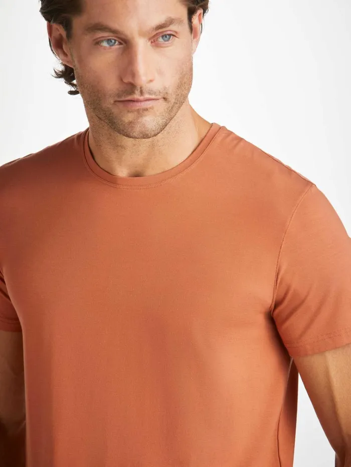 Short Sleeve TShirts Men Derek Rose TShirt Basel Micro Modal Stretch Terracotta