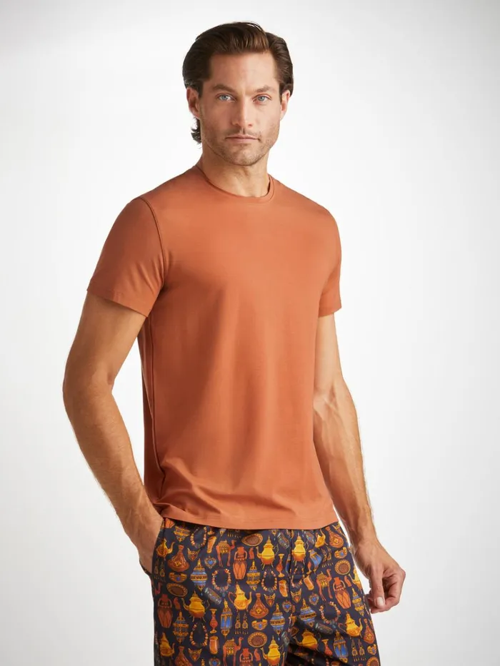 Short Sleeve TShirts Men Derek Rose TShirt Basel Micro Modal Stretch Terracotta
