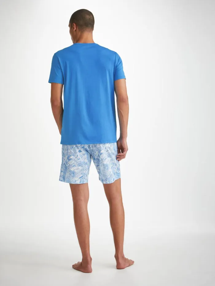 Short Sleeve TShirts Men Derek Rose VNeck TShirt Basel Micro Modal Stretch Azure Blue