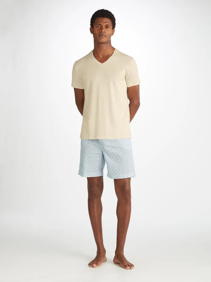 Short Sleeve TShirts Men Derek Rose VNeck TShirt Basel Micro Modal Stretch Ecru