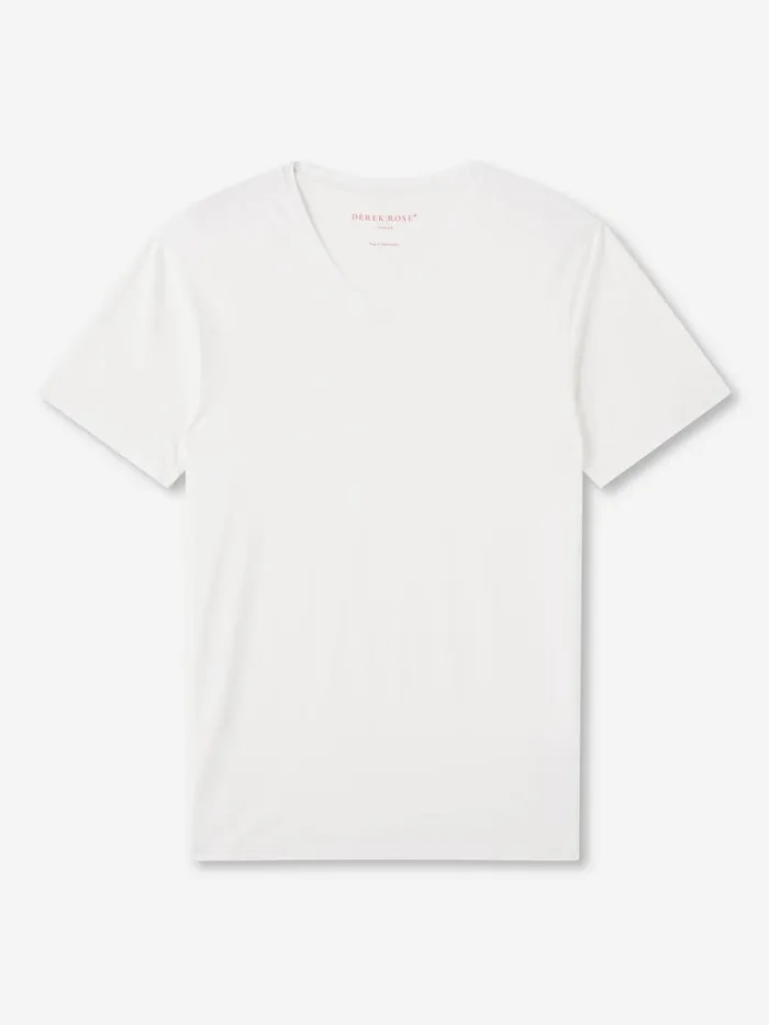 Short Sleeve TShirts Men Derek Rose VNeck TShirt Basel Micro Modal Stretch White