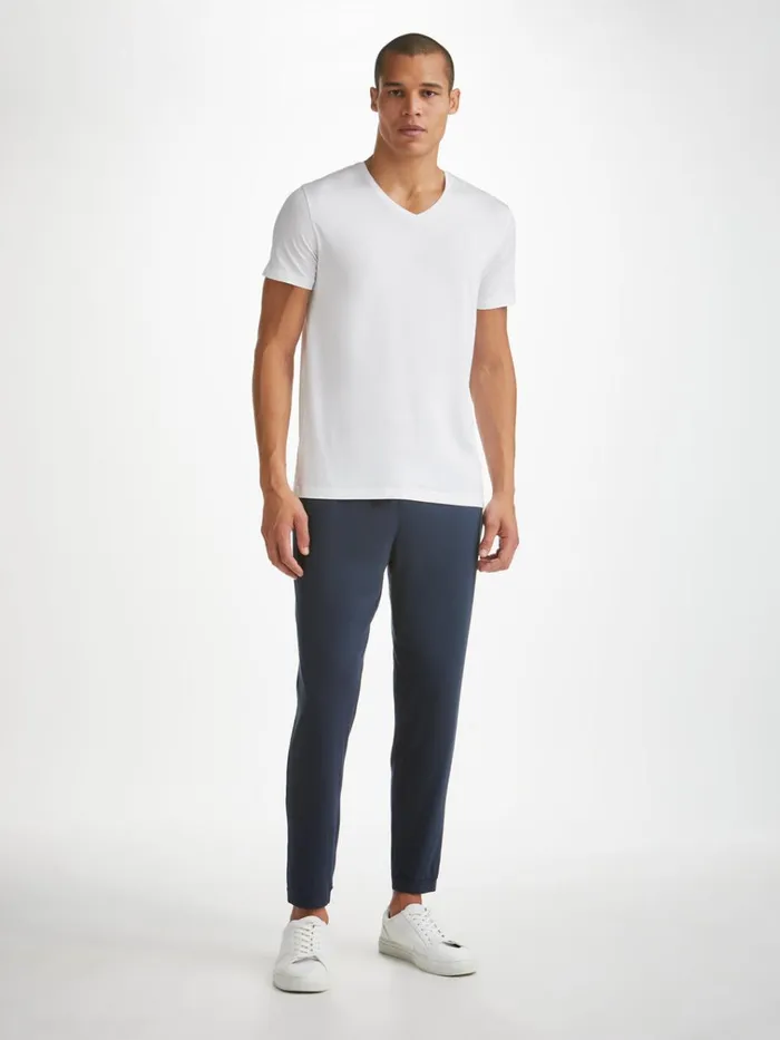 Short Sleeve TShirts Men Derek Rose VNeck TShirt Basel Micro Modal Stretch White