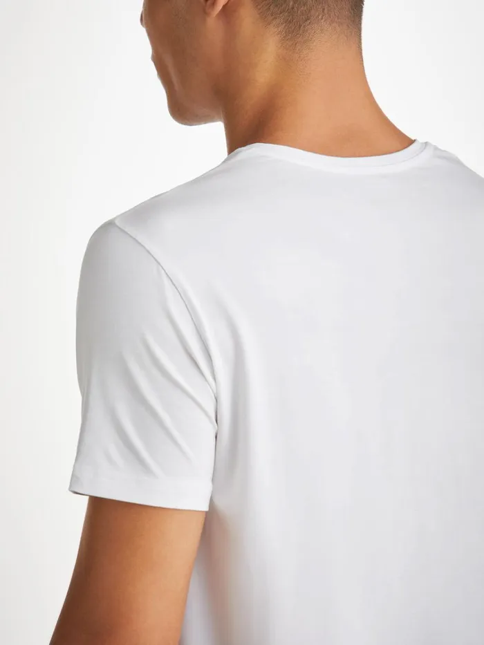 Short Sleeve TShirts Men Derek Rose VNeck TShirt Basel Micro Modal Stretch White