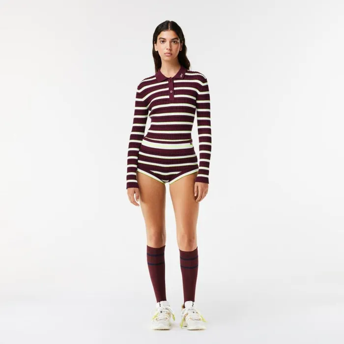 Shorts and Skirts Women Lacoste Lacoste X EleVen By Venus Striped Ribbed Lounge Shorts Bordeaux White Iww Shorts and Skirts Women Lacoste Lacoste X EleVen By Venus Striped Ribbed Lounge Shorts Bordeaux White Iww