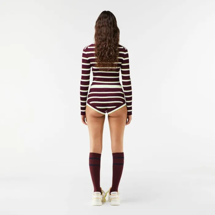 Shorts and Skirts Women Lacoste Lacoste X EleVen By Venus Striped Ribbed Lounge Shorts Bordeaux White Iww