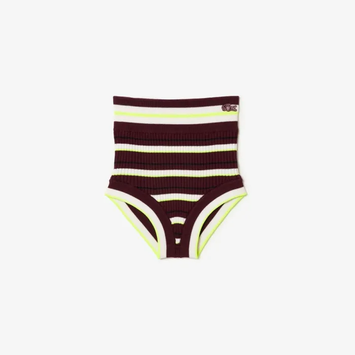 Shorts and Skirts Women Lacoste Lacoste X EleVen By Venus Striped Ribbed Lounge Shorts Bordeaux White Iww