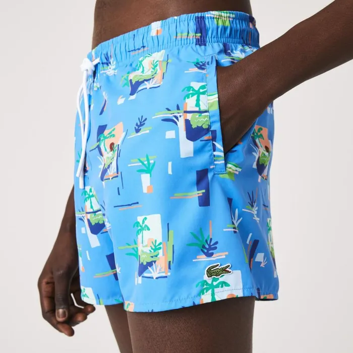 Shorts and Swim Men Lacoste Men039s Printed BuiltIn Mesh Boxer Swimming Trunks Blue White Fyf