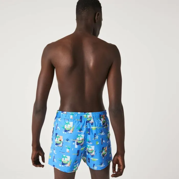 Shorts and Swim Men Lacoste Men039s Printed BuiltIn Mesh Boxer Swimming Trunks Blue White Fyf