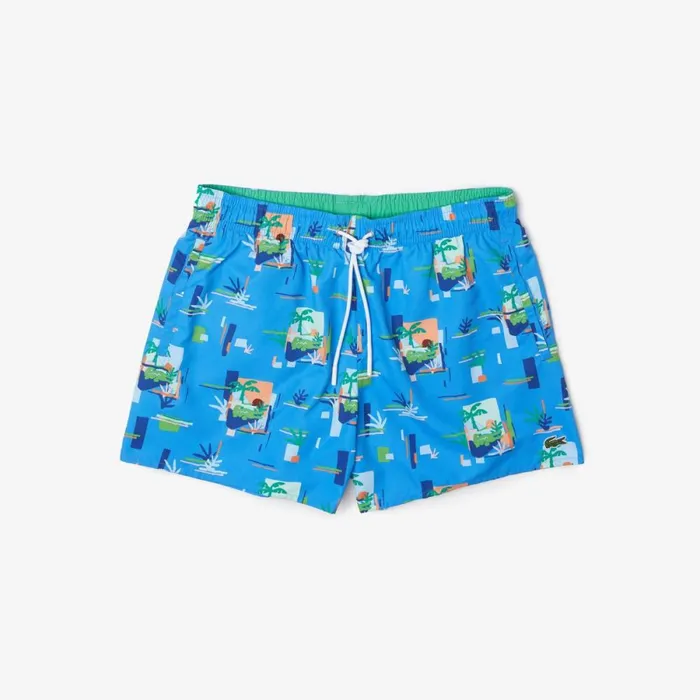 Shorts and Swim Men Lacoste Men039s Printed BuiltIn Mesh Boxer Swimming Trunks Blue White Fyf