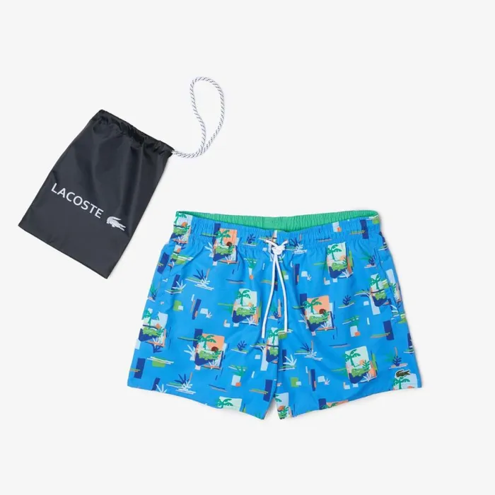 Shorts and Swim Men Lacoste Men039s Printed BuiltIn Mesh Boxer Swimming Trunks Blue White Fyf