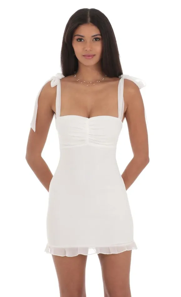 Shoulder Ties Ruffle Dress White Women LUCY IN THE SKY Mini Dresses