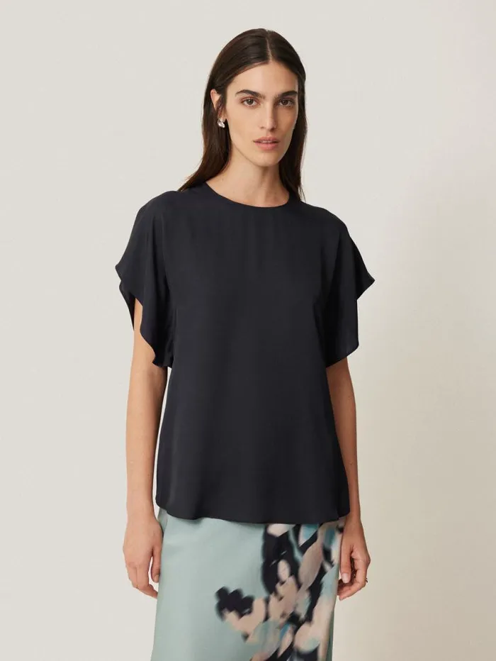 Silk Drape Sleeve Top Navy Women Jigsaw Shirts and Tops