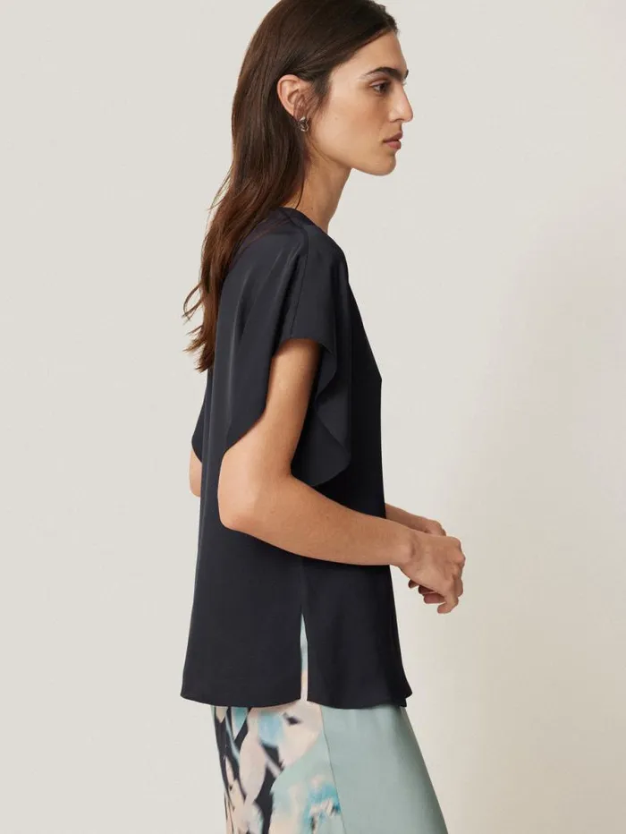 Silk Drape Sleeve Top Navy Women Jigsaw Shirts and Tops