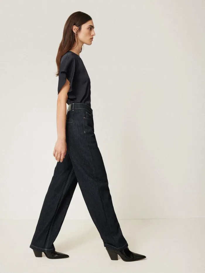 Silk Drape Sleeve Top Navy Women Jigsaw Shirts and Tops