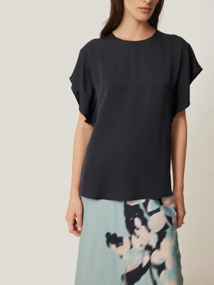 Silk Drape Sleeve Top Navy Women Jigsaw Shirts and Tops